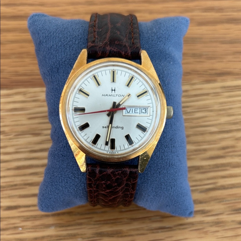 Vintage Hamilton Gold Watch with Brown Strap